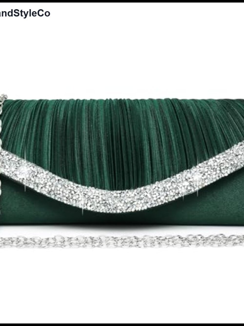 Satin Evening Clutch with Rhinestone Trim, Detachable Chain Strap, Formal Party